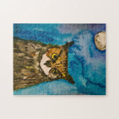 Uil Schattige Vogel Dier Maan Aquarel Bos Legpuzzel (Horizontaal)