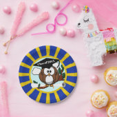 Uil school kleuren blauw en goud Afstuderen Papieren Bordje (Feest)