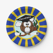 Uil school kleuren blauw en goud Afstuderen Papieren Bordje (Voorkant)