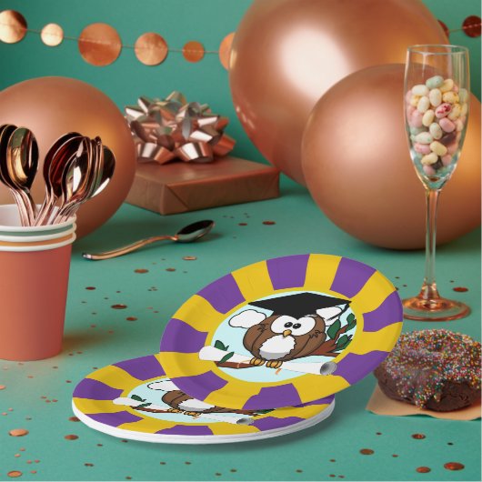 Uil school kleuren rood en goud Afstuderen Papieren Bordje (Multi)