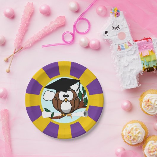 Uil school kleuren rood en goud Afstuderen Papieren Bordje (Feest)