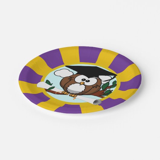 Uil school kleuren rood en goud Afstuderen Papieren Bordje (Gekanteld)