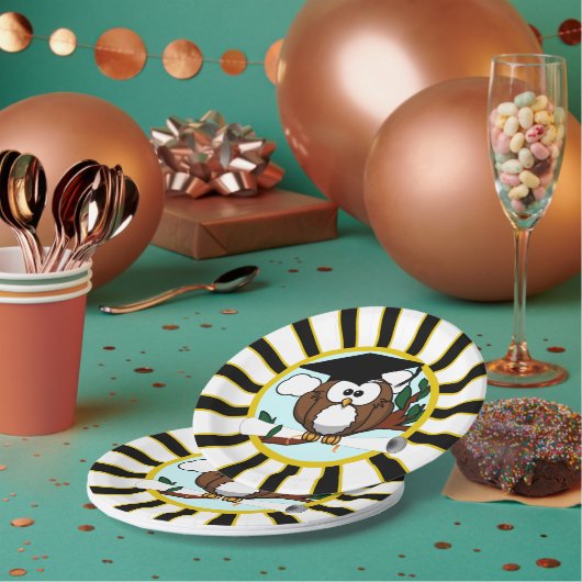 Uil School Kleuren Zwart en Goud Afstuderen Papieren Bordje (Multi)