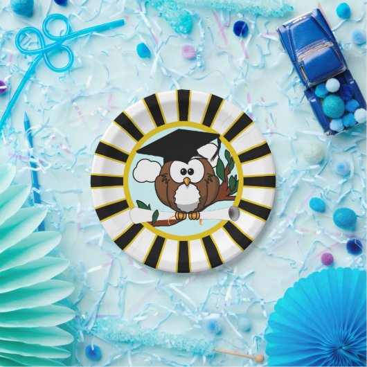 Uil School Kleuren Zwart en Goud Afstuderen Papieren Bordje (Feest)