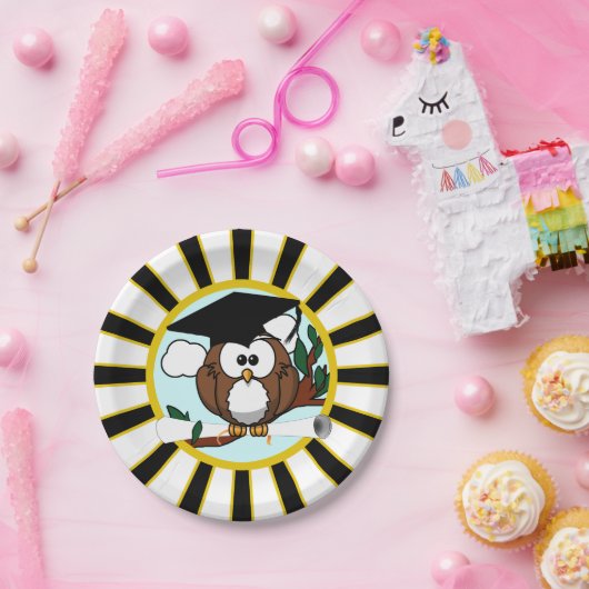 Uil School Kleuren Zwart en Goud Afstuderen Papieren Bordje (Feest)