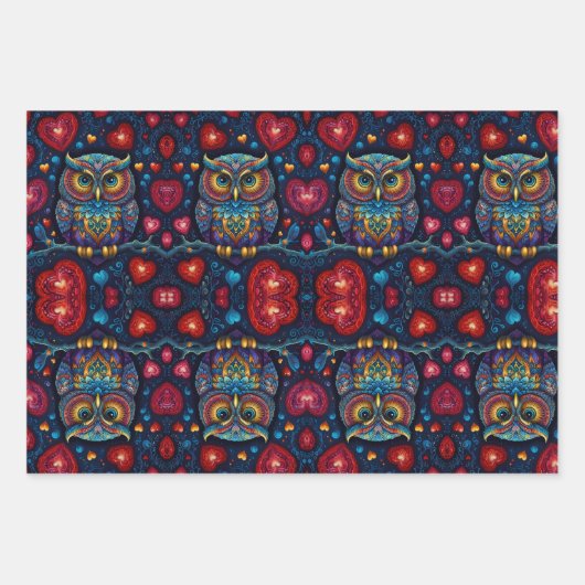 Uil set van cadeau inpakpapier vel (Voorkant 3)