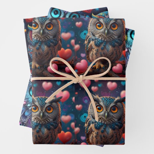 Uil set van cadeau inpakpapier vel (In situ)