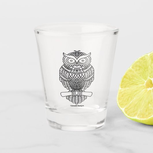 Uil - Shot Glass (zwart) Shot Glas (Voorkant)