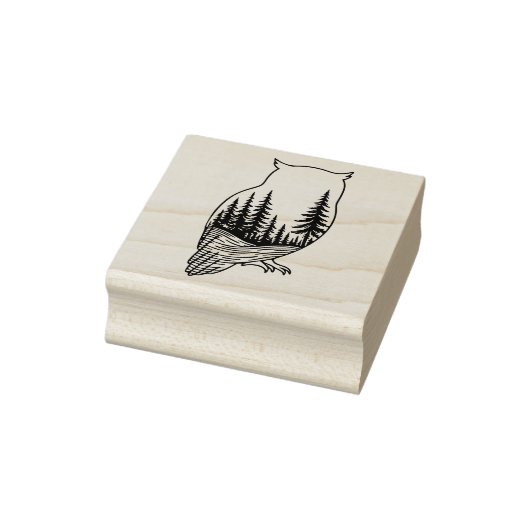 Uil Silhouet met Bos Scene Rubberstempel (Stempel)