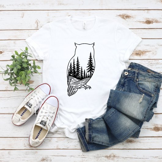 Uil Silhouet met Bos Scene T-shirt