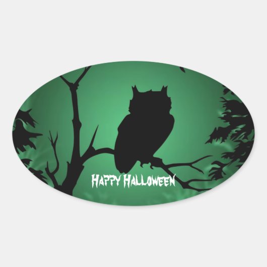 Uil Silhouette Halloween Ovale Sticker (Voorkant)