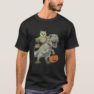 Uil Skeleton Riding Mummy Dinosaur TRex Halloween T-shirt