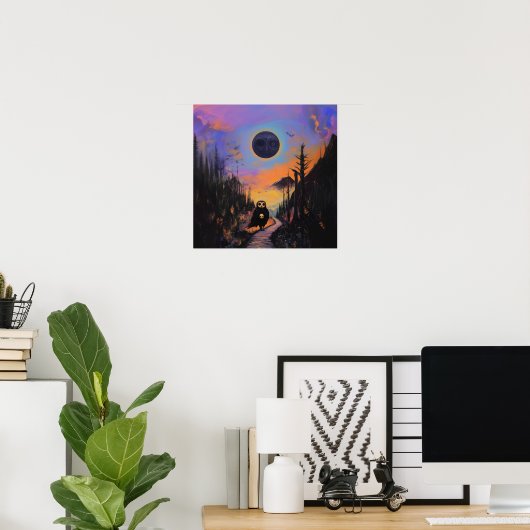 Uil Skull Black Moon Witchy AI Art Matte Waarde Poster (Thuiskantoor)
