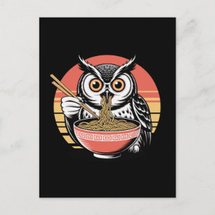 Uil Slurping Ramen Japans Ukiyo-e  Stijl Feestdagenkaart