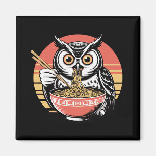 Uil Slurping Ramen Japans Ukiyo-e Stijl Magneet