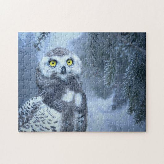 Uil Sneeuw Sneeuw Uil Vogel Winter Bos Legpuzzel (Horizontaal)