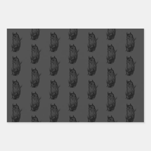 Uil Spider Evil Eye | Zwart op grijs | Inpakpapier Vel (Voorkant 3)