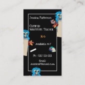 Uil Sub Teacher Zwart Verticale Visitekaartjes (Achterkant)