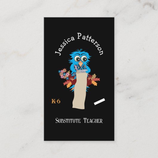 Uil Sub Teacher Zwart Verticale Visitekaartjes (Voorkant)