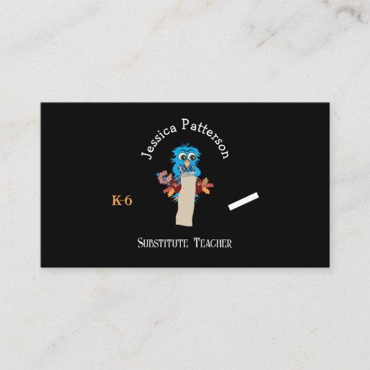 Uil Substitute Teacher Zwart Contact Kaarten Visitekaartje (Voorkant)
