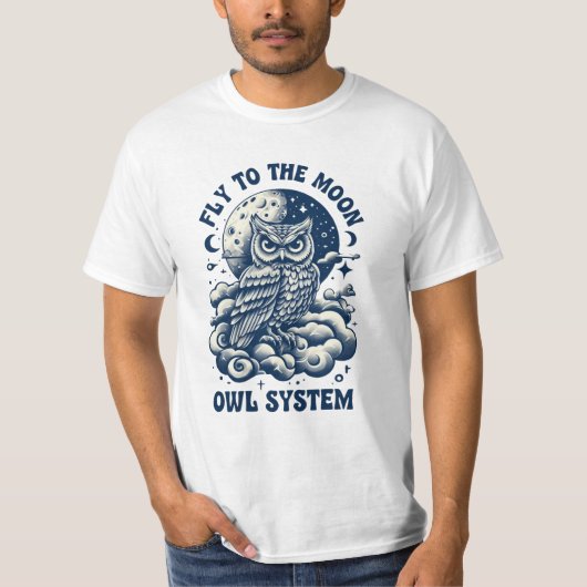 Uil System" Hemelse Ruimte en Maan T-shirt (Voorkant)