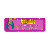 Uil Teal Paars Adreslabel Etiket (Voorkant)