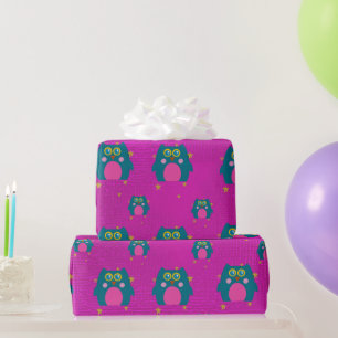 Uil teal Paars Inpakpapier Kinderfeestje