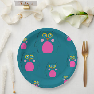 Uil Teal Paarse Papieren Bord Kinderen Verjaardags