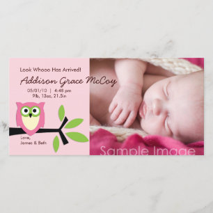Uil Thema Geboorteaankondiging Fotokaart voor Baby Aankondiging
