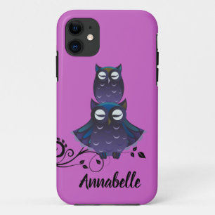Uil Thema Paarse iPhone Mobiele Telefoon Hoesje Ca