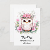 Uil-thema roze baby meisje douche bedankkaart (Voorkant / Achterkant)