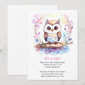 Uil-thema roze baby meisje douche kaart (Voorkant / Achterkant)