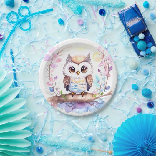 Uil-thema roze baby meisje douche papieren bordje (Feest)