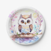 Uil-thema roze baby meisje douche papieren bordje (Voorkant)