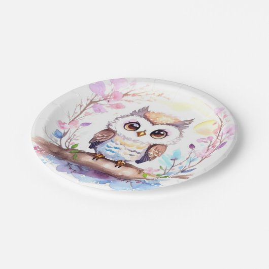 Uil-thema roze baby meisje douche papieren bordje (Gekanteld)