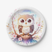 Uil-thema Woodland Baby Meisje Douche Papieren Bordje (Voorkant)