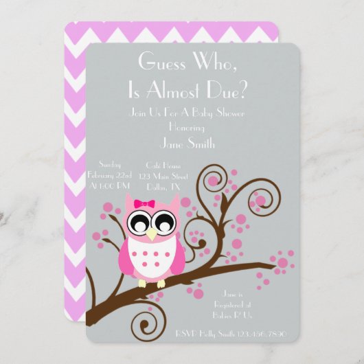 Uil Theme Baby shower Kaart (Voorkant / Achterkant)