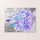 Uil Totem Dreamcatcher Bloemenveer Paarse Grijs Legpuzzel (Horizontaal)