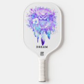 Uil Totem Dreamcatcher Bloemenveer Paarse Tint Pickleball Paddle (Voorkant)