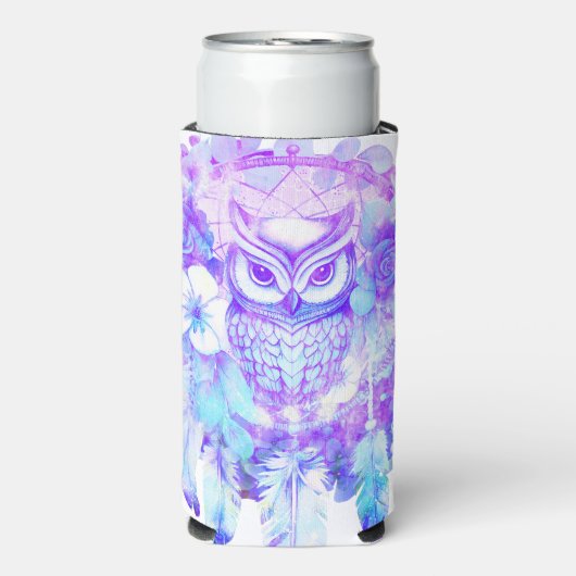 Uil Totem Dreamcatcher Bloemenveer Paarse Tint Seltzer Blikjeskoeler (Seltzer Voorkant)