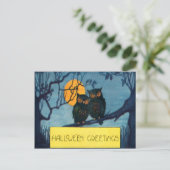 Uil Tree Night Volle Maan Halloween Briefkaart (Staand voorkant)