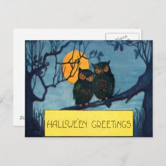 Uil Tree Night Volle Maan Halloween Briefkaart (Voorkant / Achterkant)