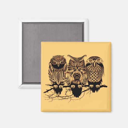 Uil Trio vierkante magneet (Voorkant / Achterkant)