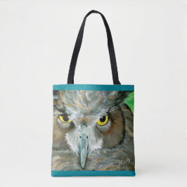 Uil: Turquoise Accent w/Feather Detail Back Tote Bag