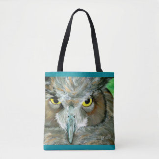 Uil: Turquoise Accent w/Feather Detail Back Tote Bag