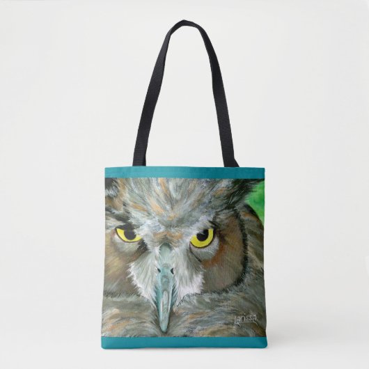 Uil: Turquoise Accent w/Feather Detail Back Tote Bag (Voorkant)