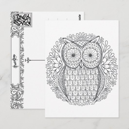 Uil tweezijdig volwassen kleuren briefkaart cadeau (Voorkant / Achterkant)