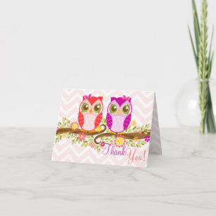Uil Twin Girls - aangepaste bedankkaart