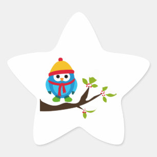 Uil Uilen Vogelvogels Blauw Pet Sjaal Sneeuw Schat Ster Sticker