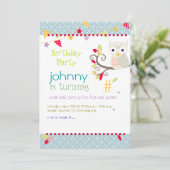 Uil, uitnodigingen voor verjaardagsfeestjes (Staand voorkant)